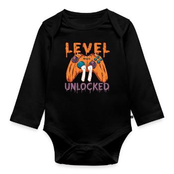 Halloween Pattern Pumpkin Game Gamer Birth Age 11 - Organic Longsleeve Baby Bodysuit - black - Front