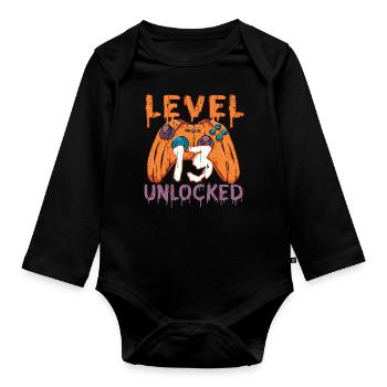Halloween Pattern Pumpkin Game Gamer Birth Age 13 - Organic Longsleeve Baby Bodysuit - black - Front