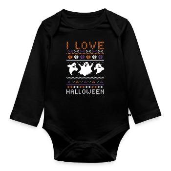 Stitch Pattern Ghost Creatures Love Halloween - Organic Longsleeve Baby Bodysuit - black - Front