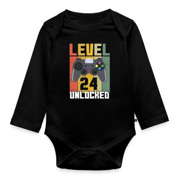 Vintage Gamer Video Game Lover Age 24 Unlocked - Organic Longsleeve Baby Bodysuit - black - Front