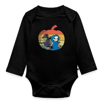Vintage Witch Skeleton Horror Scary Halloween - Baby Bio-Langarm-Body - Schwarz - Vorne