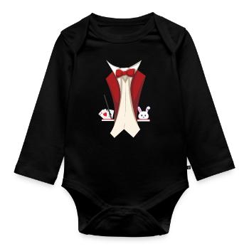 Funny Magician Magic Costume For Halloween - Baby Bio-Langarm-Body - Schwarz - Vorne