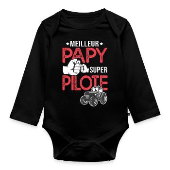 Cadeau papy meilleur pilote tracteur agriculteur - Body Bébé bio manches longues - noir - Devant