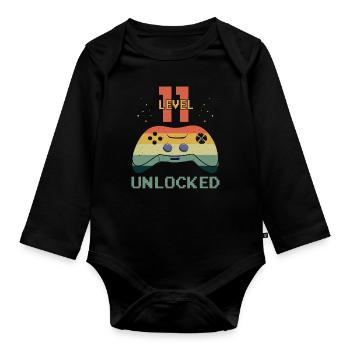 Vintage Video Game Lover Age 11 Level Unlocked - Baby Bio-Langarm-Body - Schwarz - Vorne