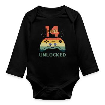 Vintage Video Game Lover Age 14 Level Unlocked - Baby Bio-Langarm-Body - Schwarz - Vorne