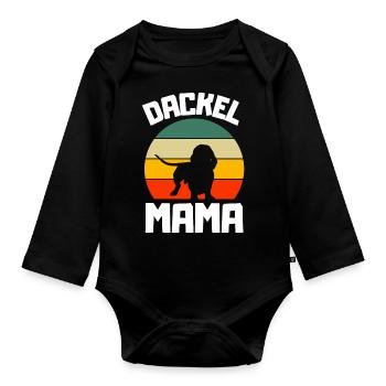 Dogs Mama Retro Dachshund - Organic Longsleeve Baby Bodysuit - black - Front