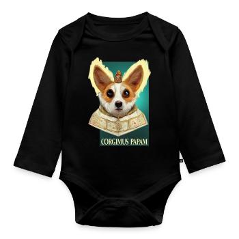 Corgi Papst - Baby Bio-Langarm-Body - Schwarz - Vorne