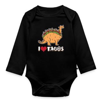 Love Tacos Cute Kawaii Dinosaur Animal Taco - Organic Longsleeve Baby Bodysuit - black - Front