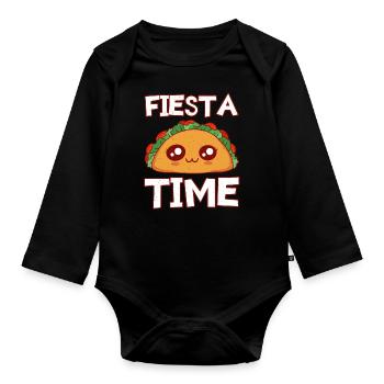 Mexico Party Cute Kawaii Face Anime Taco - Baby Bio-Langarm-Body - Schwarz - Vorne