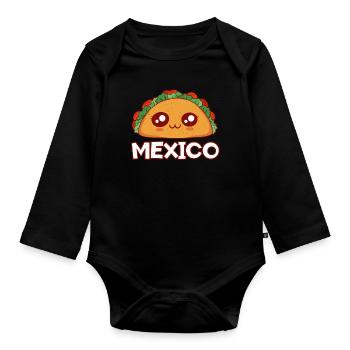 Mexico Cute Kawaii Face Anime Taco - Baby Bio-Langarm-Body - Schwarz - Vorne