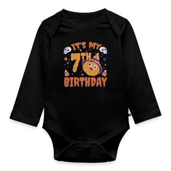 Halloween Cute Pumpkin Trick Treat Naissance Âge 7 - Body Bébé bio manches longues - noir - Devant