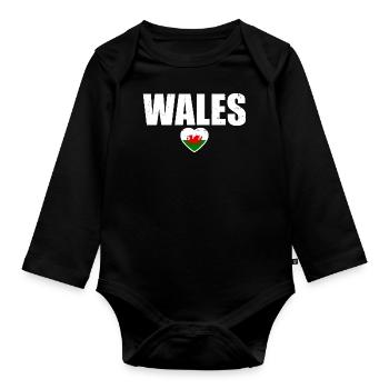 Wales Welsh flag Welsh - Organic Longsleeve Baby Bodysuit - black - Front