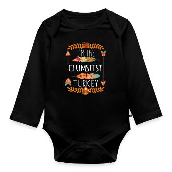 Le jour de la dinde le plus maladroit 2022 Joyeux Thanksgiving - Body Bébé bio manches longues - noir - Devant