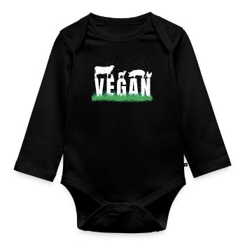 Animaux de ferme Légumes Végétarien Végétalien - Body Bébé bio manches longues - noir - Devant