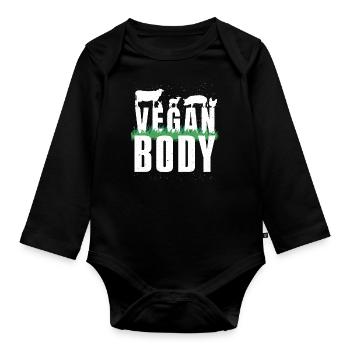Farm Animals Vegetable Vegetarian Go Vegan Body - Baby Bio-Langarm-Body - Schwarz - Vorne