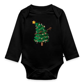 Décembre Noël Dab Dabbing Tree Noël - Body Bébé bio manches longues - noir - Devant