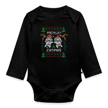 Santa Meow Cute Cat December Ugly Christmas - Baby Bio-Langarm-Body - Schwarz - Vorne