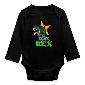 December 2022 Dinosaur Tree Raptor Christmas - Baby Bio-Langarm-Body - Schwarz - Vorne