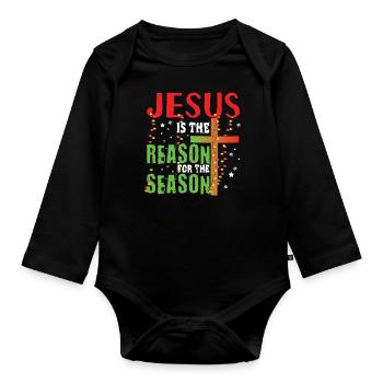 Noël Décembre 2022 Raison de la saison de Jésus - Body Bébé bio manches longues - noir - Devant