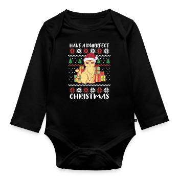 Santa Purr Cat December Holiday Ugly Christmas - Baby Bio-Langarm-Body - Schwarz - Vorne