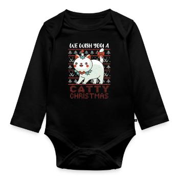 Kawaii Cute Cat December Holiday Ugly Christmas - Baby Bio-Langarm-Body - Schwarz - Vorne