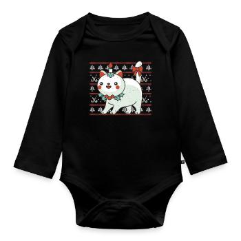 Kawaii Cat Candle Décembre Vacances Moche Noël - Body Bébé bio manches longues - noir - Devant