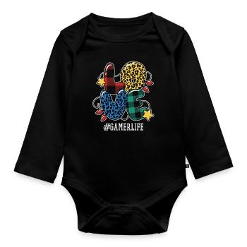 Pattern Gamer Game Arcade Love Christmas - Organic Longsleeve Baby Bodysuit - black - Front