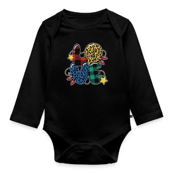 Plaid Pattern Leopard Pattern Love Christmas - Body Bébé bio manches longues - noir - Devant