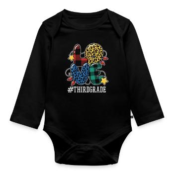 Third Grade Teacher Student Love Christmas - Organic Longsleeve Baby Bodysuit - black - Front