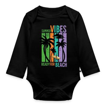 Summer Vibes Ready for Beach - Baby Bio-Langarm-Body - Schwarz - Vorne