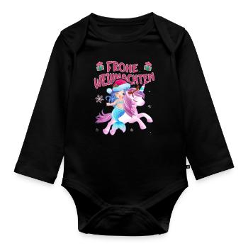 Weihnachten Einhorn und Meerjungfrau Nikolaus - Baby Bio-Langarm-Body - Schwarz - Vorne