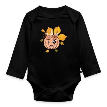 Unicorn Pumpkin Fall Thanksgiving Season Autumn - Organic Longsleeve Baby Bodysuit - black - Front