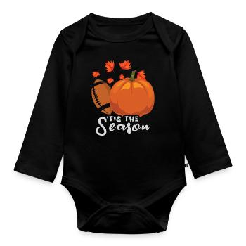 Thanksgiving Love Autumn Pumpkin Fall Football - Organic Longsleeve Baby Bodysuit - black - Front