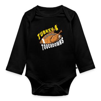 Thanksgiving Roasted Turkey Touchdown Football - Organic Longsleeve Baby Bodysuit - black - Front