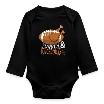 Thanksgiving Roast Turkey Touchdown Football - Organic Longsleeve Baby Bodysuit - black - Front