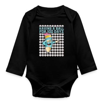 Élève 100e jour de balle 100 jours d’école - Body Bébé bio manches longues - noir - Devant