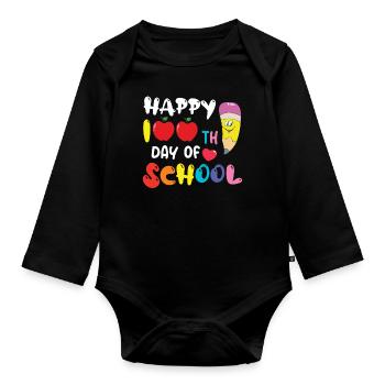 Mignon étudiant heureux 100e jour 100 jours d’école - Body Bébé bio manches longues - noir - Devant