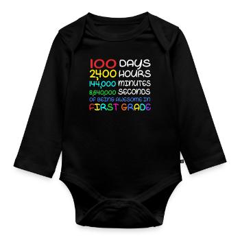 100. Tag 1. Klasse Awesome 100 Tage Schule - Baby Bio-Langarm-Body - Schwarz - Vorne