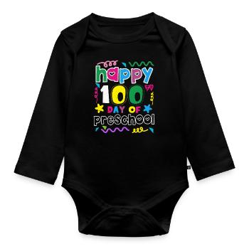100e jour préscolaire Joyeux 100 jours d’école - Body Bébé bio manches longues - noir - Devant