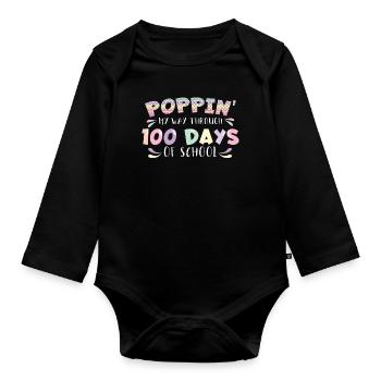 Student 100th Day Pop Fidget 100 Days Of School - Organic Longsleeve Baby Bodysuit - black - Front