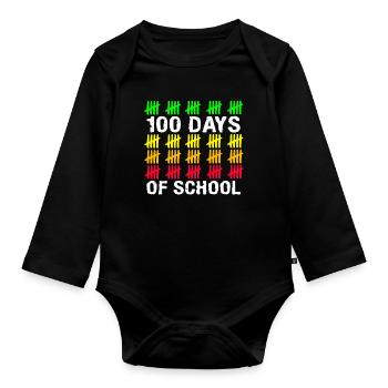 Stick Student 100. Tag 100 Tage Schule - Baby Bio-Langarm-Body - Schwarz - Vorne