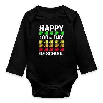 Stick Student 100. Tag Glückliche 100 Tage Schule - Baby Bio-Langarm-Body - Schwarz - Vorne