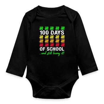 Stick 100. Tag Liebt Immer Noch 100 Tage Schule - Baby Bio-Langarm-Body - Schwarz - Vorne