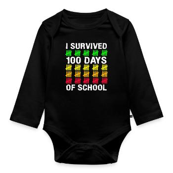 Stick Student 100. Tag Überleben Sie 100 Tage Schule - Baby Bio-Langarm-Body - Schwarz - Vorne