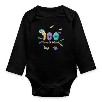Lustiger Student 100. Tag 100 Tage Schule - Baby Bio-Langarm-Body - Schwarz - Vorne