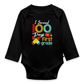 Farben überlebten 1. Klasse 100 Schultage - Baby Bio-Langarm-Body - Schwarz - Vorne