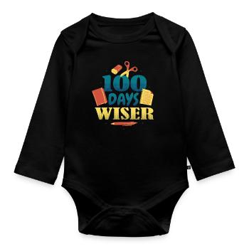 Books Pen 100th Day Wiser 100 Days Of School - Organic Longsleeve Baby Bodysuit - black - Front