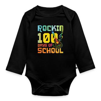 100e jour de guitare à bascule 100 jours d’école - Body Bébé bio manches longues - noir - Devant