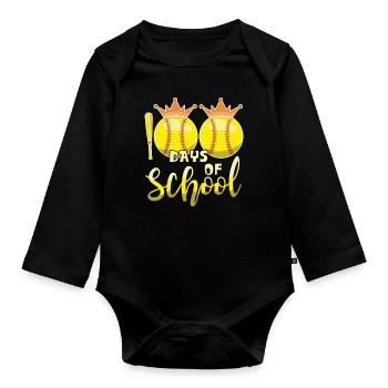 100e jour de baseball softball 100 jours d’école - Body Bébé bio manches longues - noir - Devant