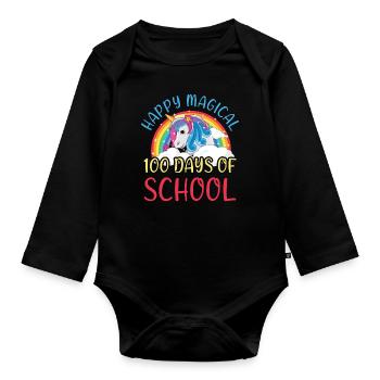 Licorne 100e jour heureux magique 100 jour d’école - Body Bébé bio manches longues - noir - Devant